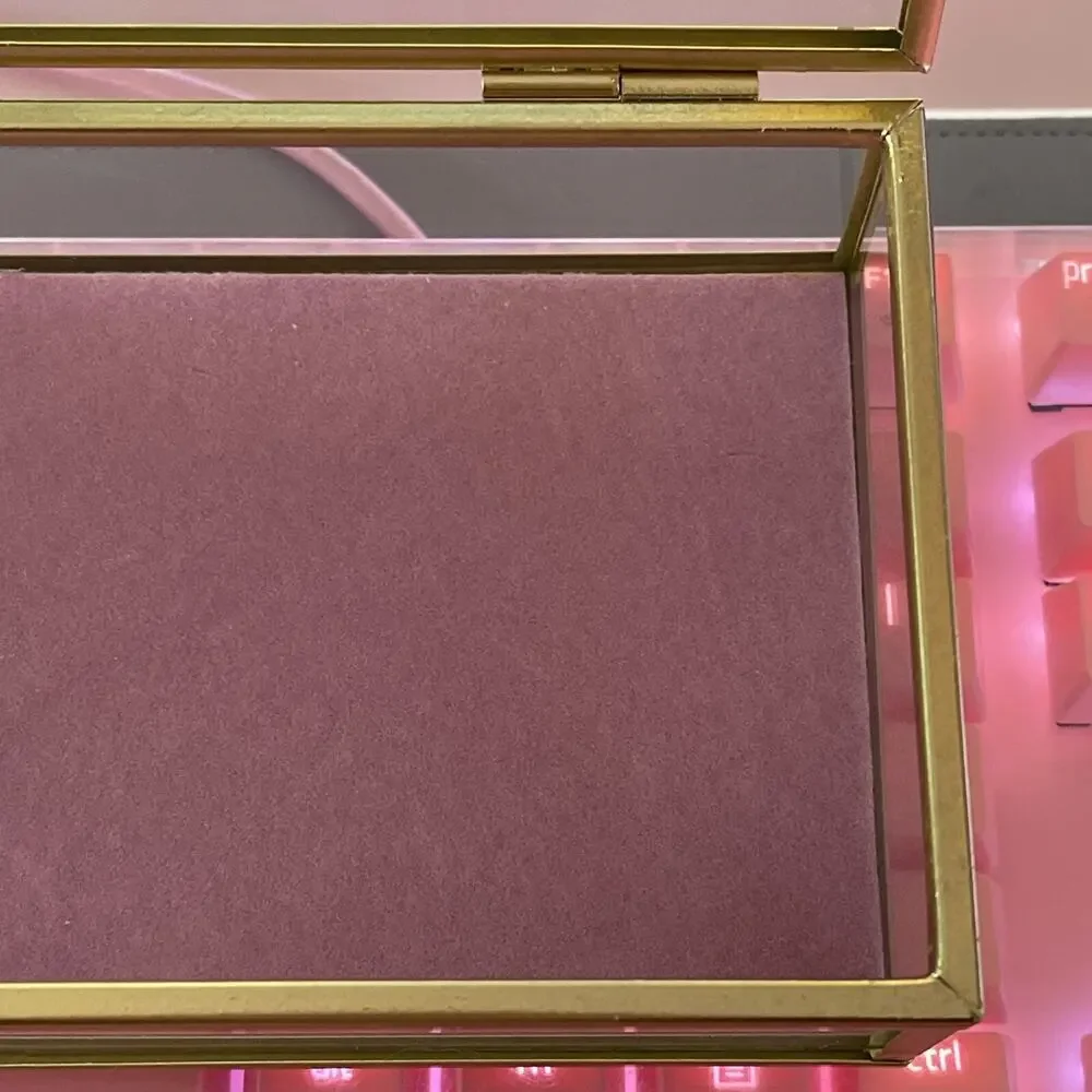 Hello Kitty Glass Jewelry Box Pink Lined Bottom Gold 6